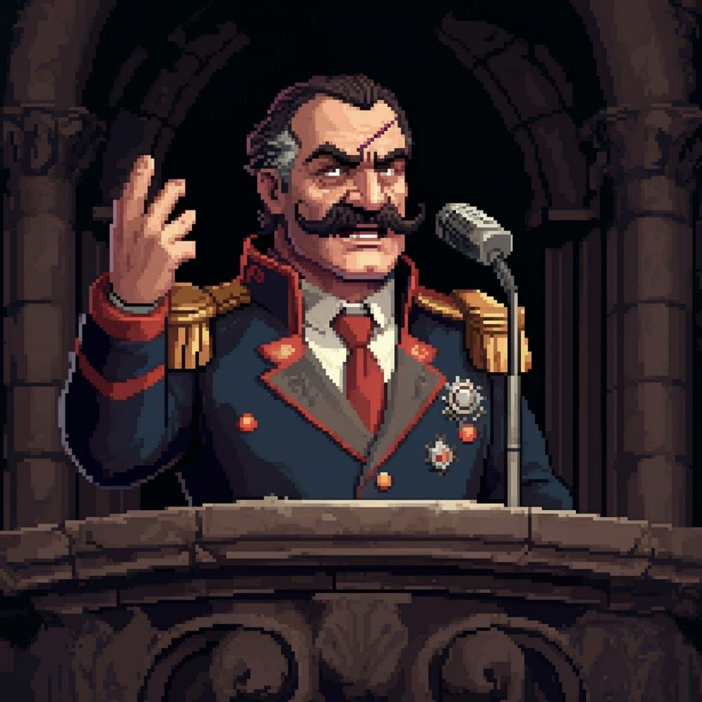 Comical Pixel Art Dictator Giving Speech