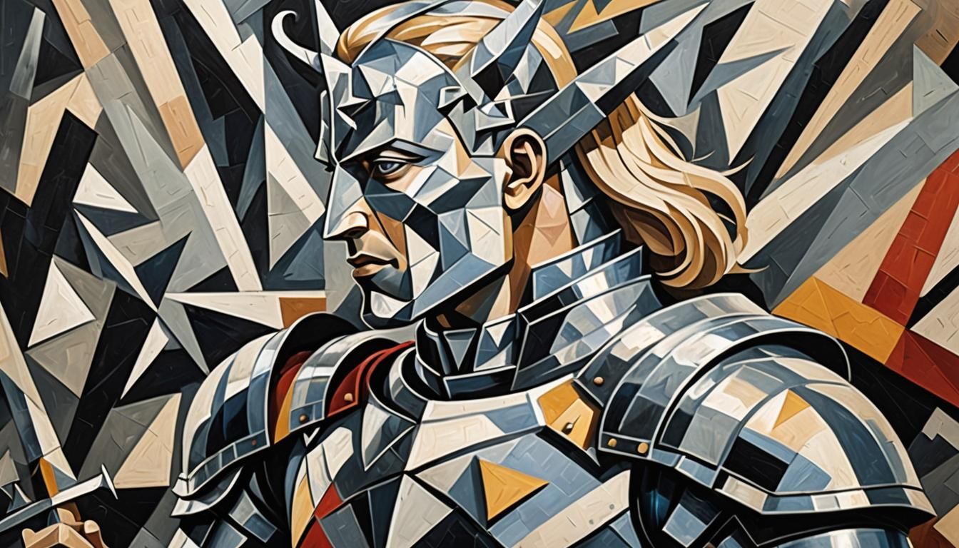 Lancelot with Excalibur in Cubist Art Style