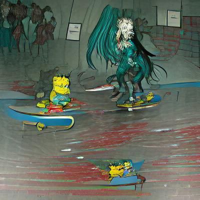 Bart Simpson and Hatsune Miku Skateboarding Art