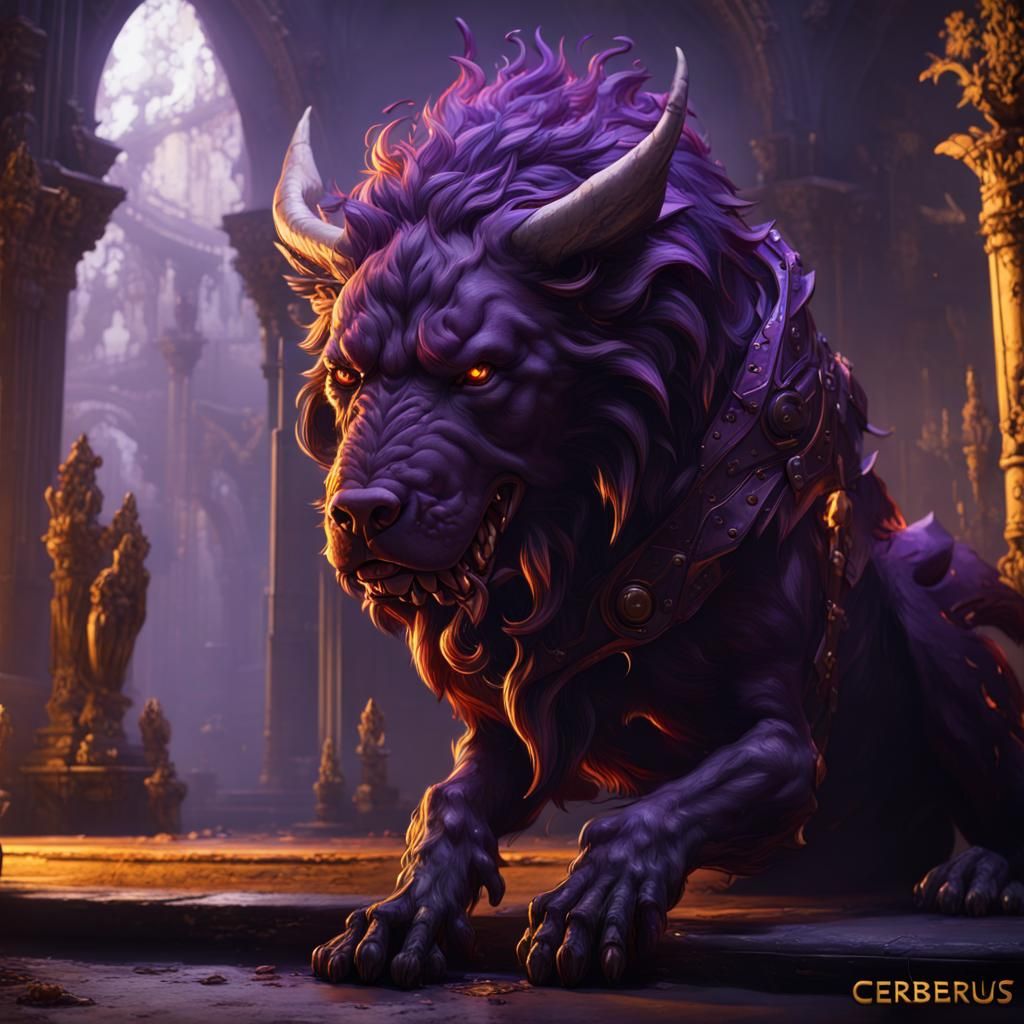 Hyperdetailed Cerberus in Dark Fantasy Style
