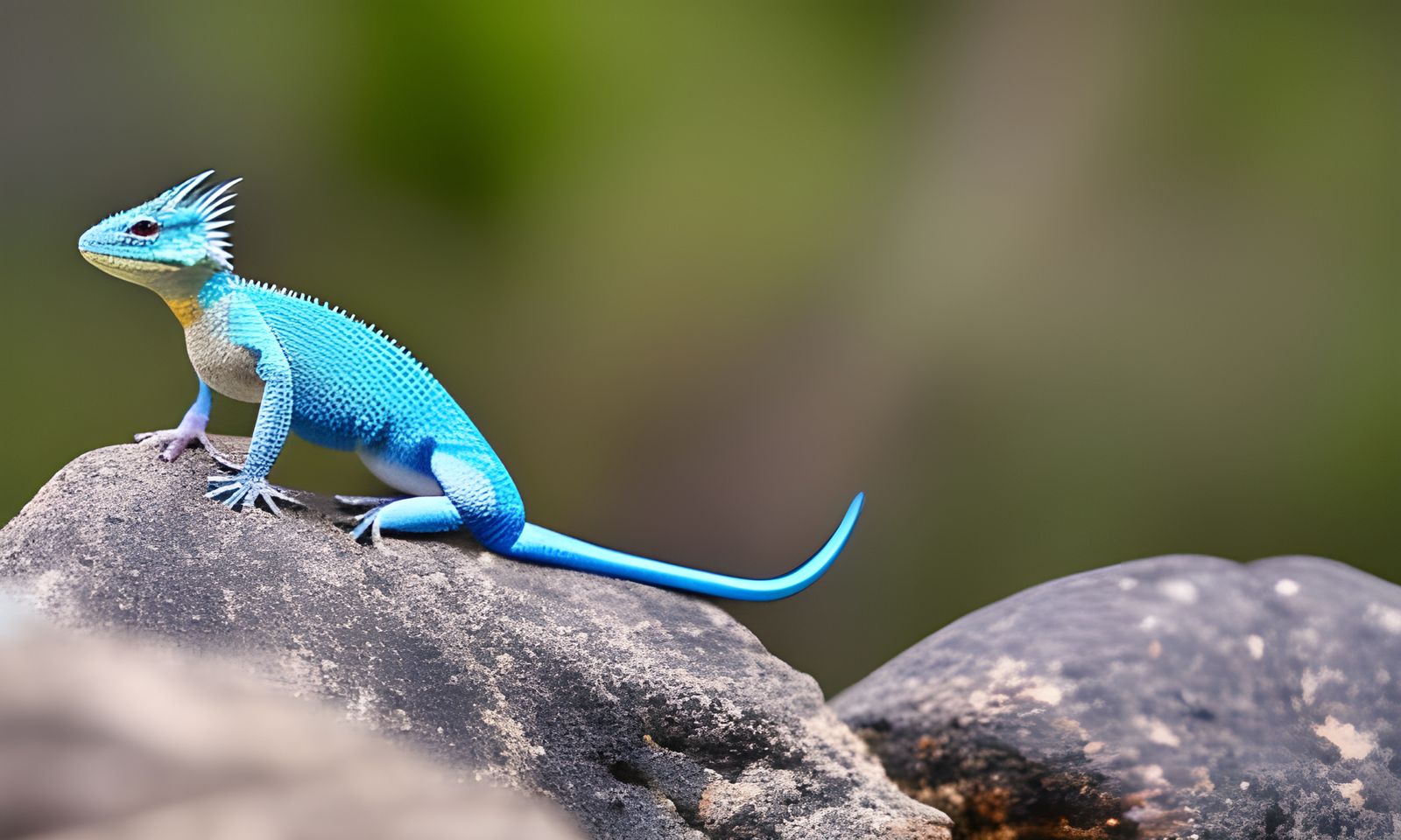 Colorful Blue Crested Lizard on a Rock