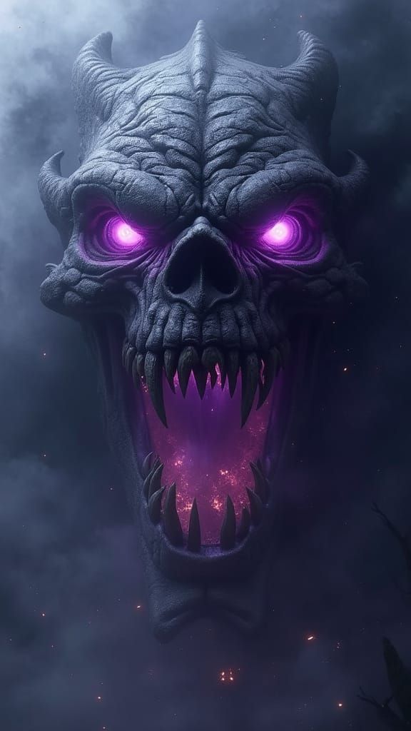 Enormous Demonic Face Emerging From Darkness