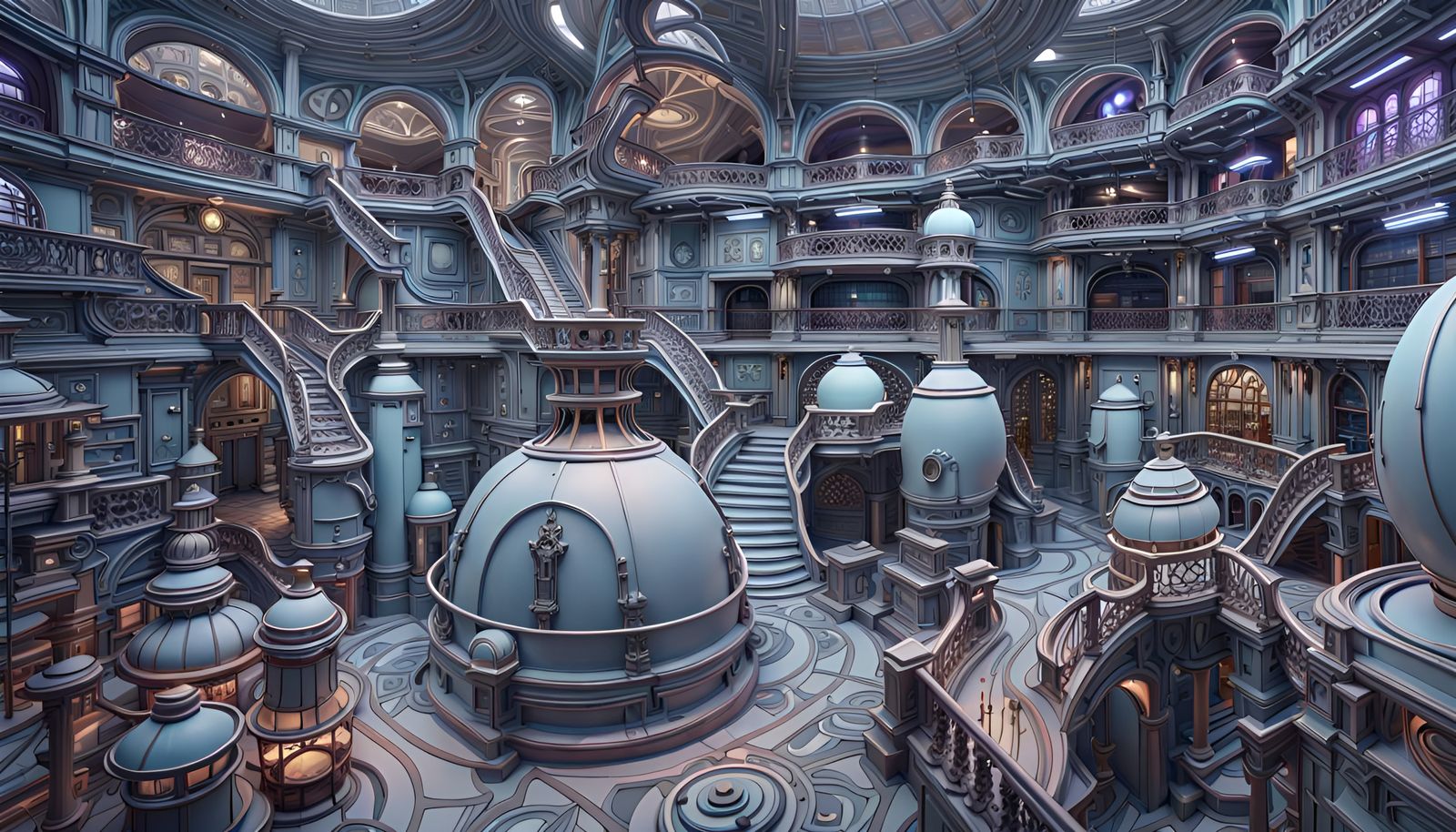 Complex Sci-Fi Lab Interior in Art Deco Style