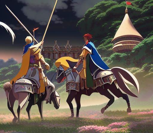 Epic Jousting Event in Anime Key Visual Style