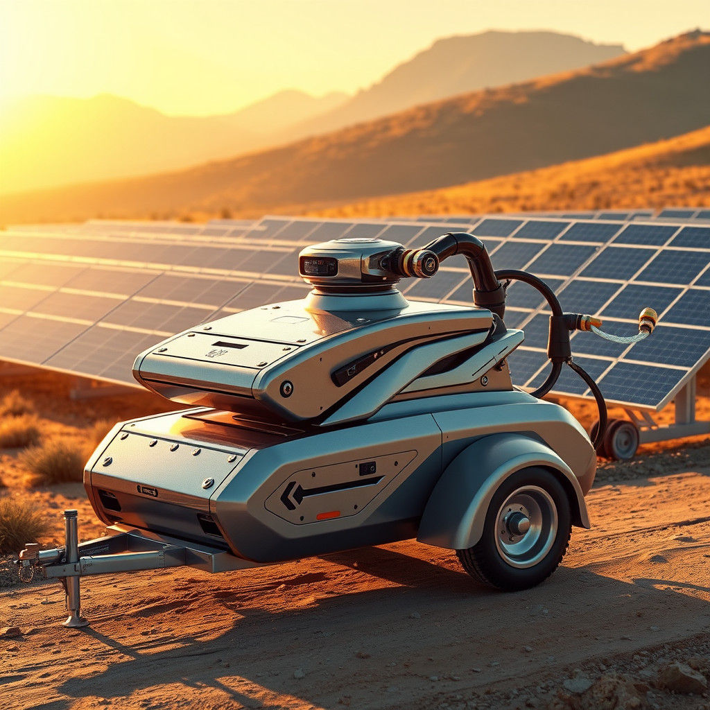 Futuristic Solar Panel Cleaning Robot Concept Art