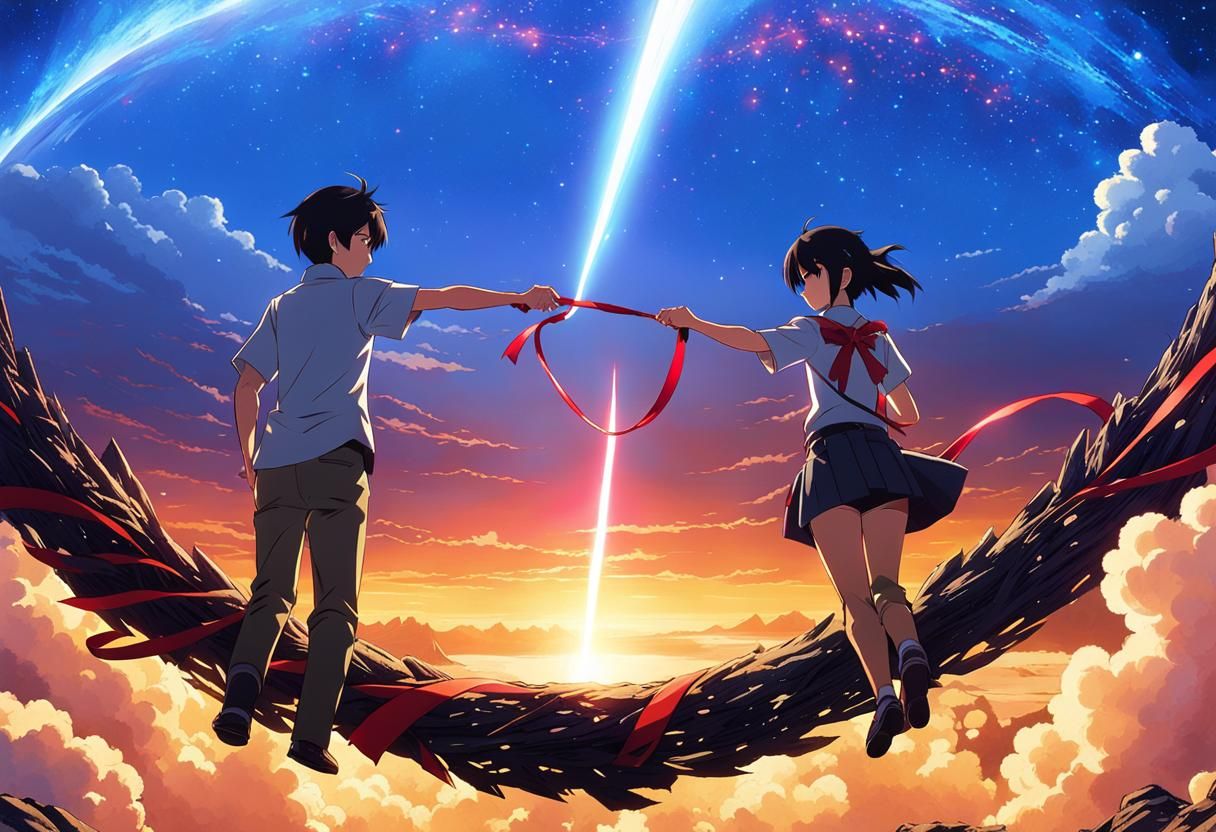 Mitsuha and Taki: Connected by the Red Ribbon of Time