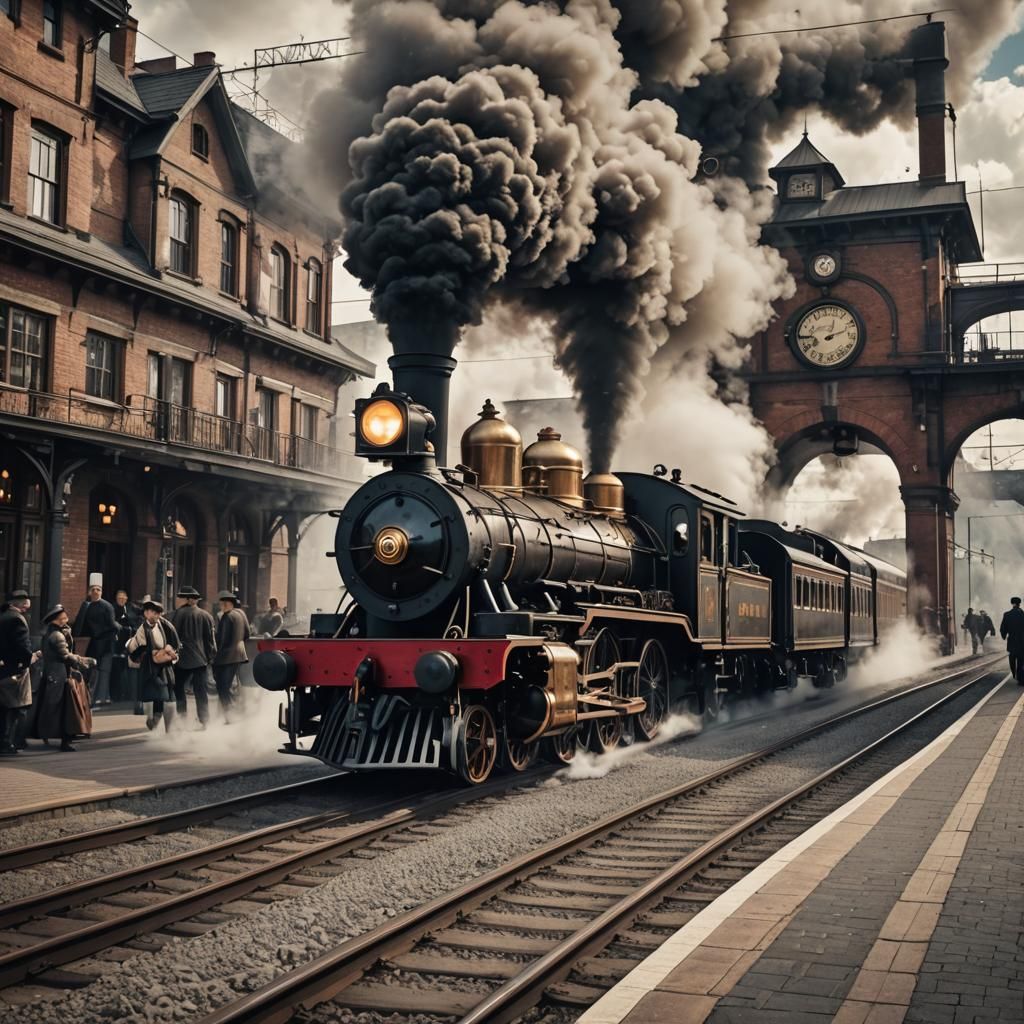 Steampunk Steam Train Departs the Station