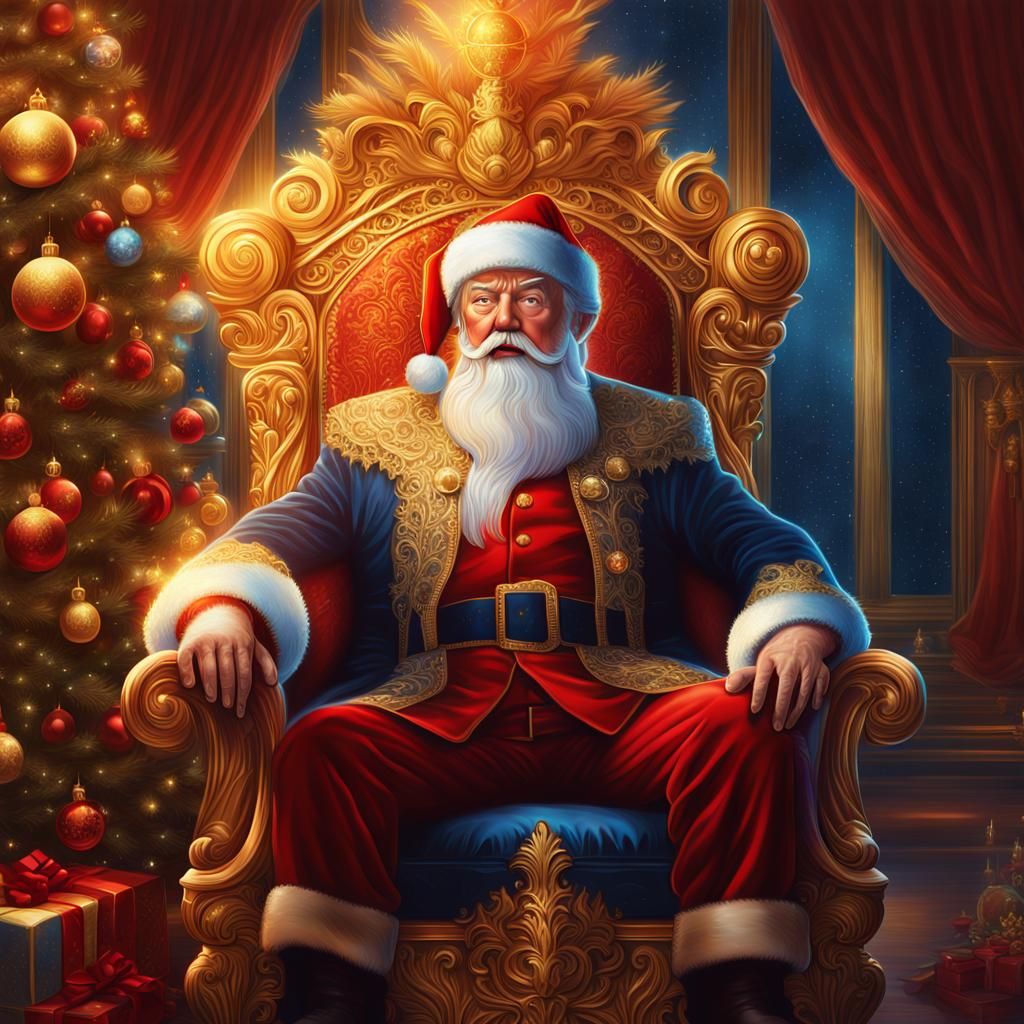 Donald Trump as Santa Claus in Whimsical Fantasy Throne Room