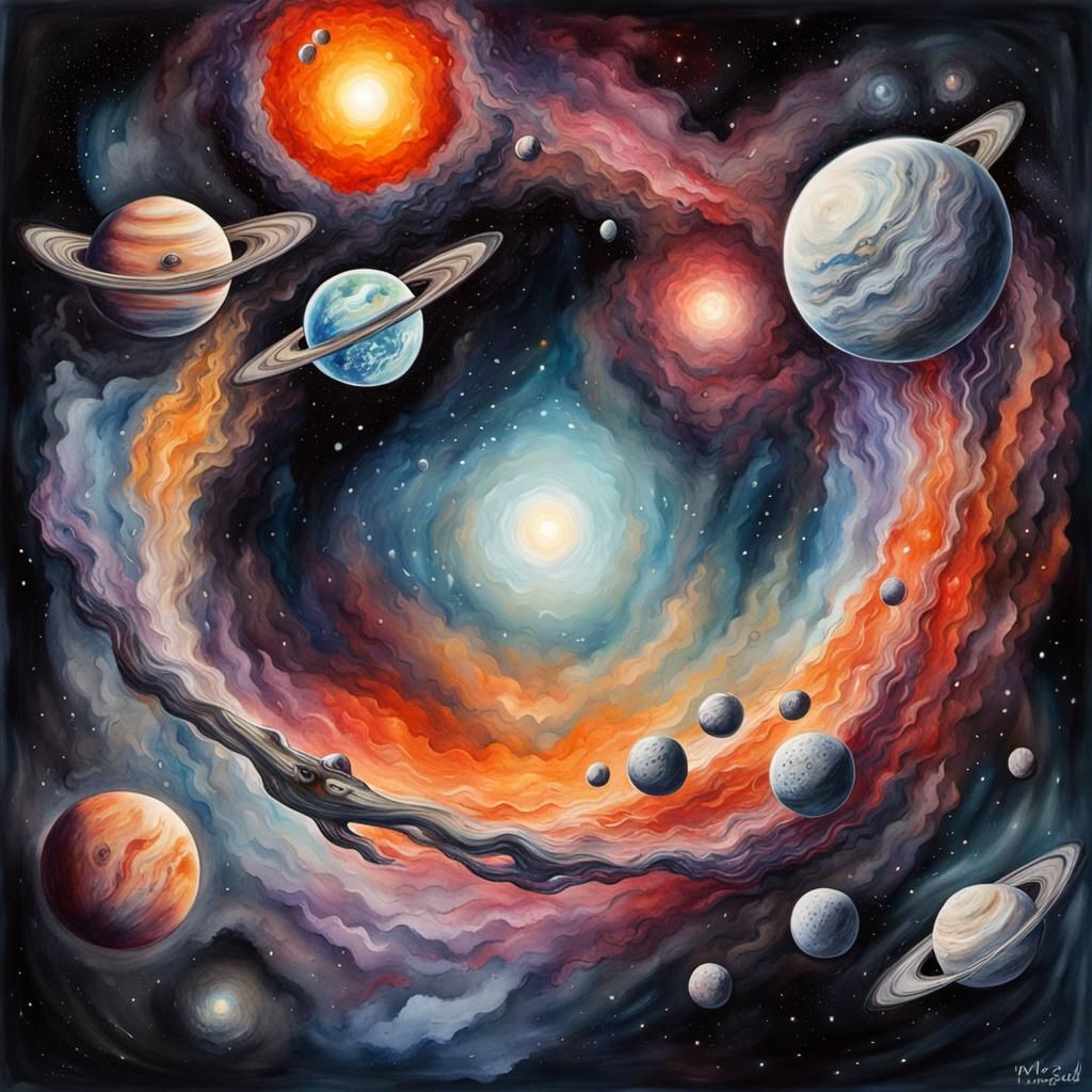 Cosmic Friendship: A Grotesque Watercolor Masterpiece