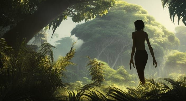 In the heart of the untamed jungle, jelen shadow black, silhouettes emerged like elusive phantoms, depth of view, sharp ...