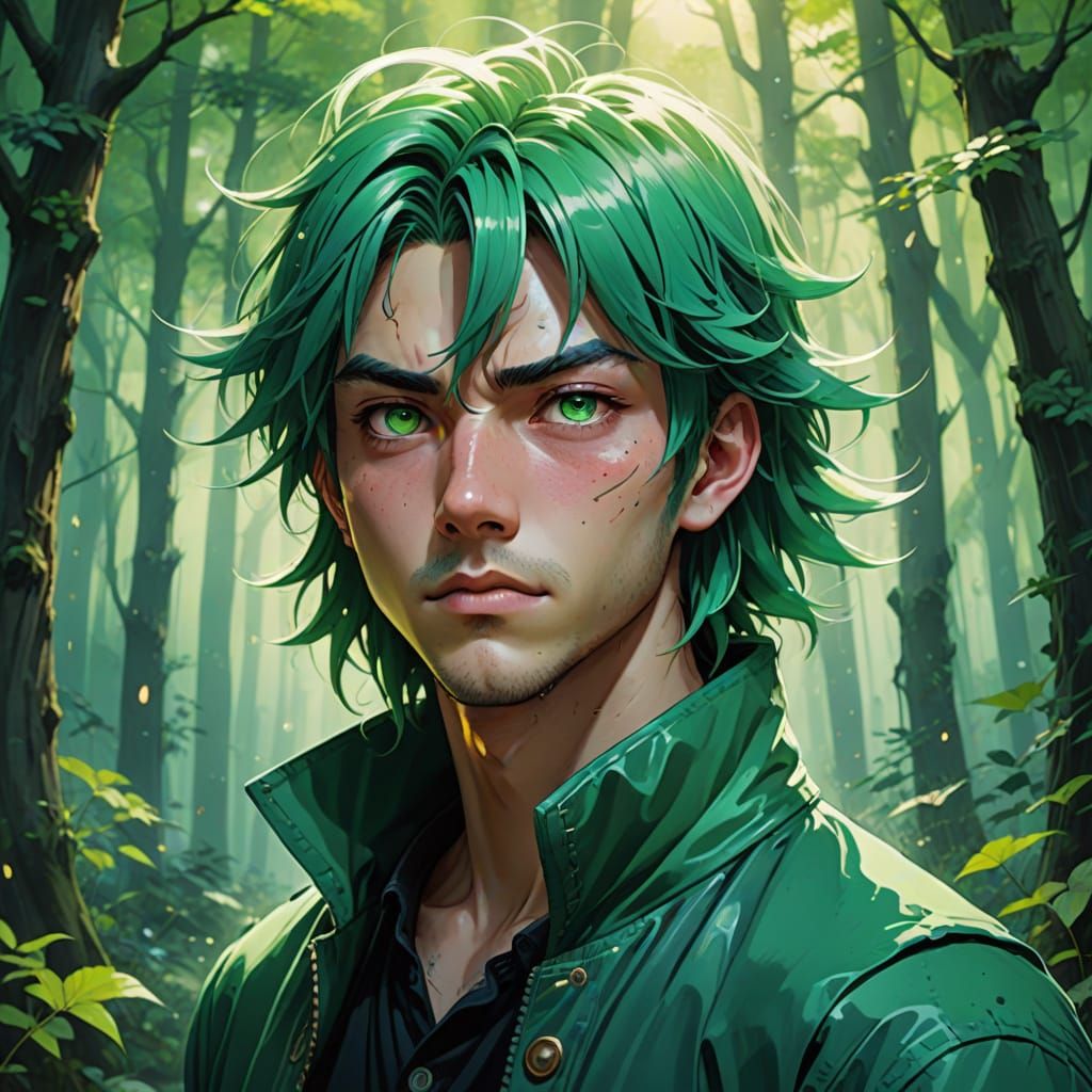 Vibrant Anime Hero in Neon Cityscape