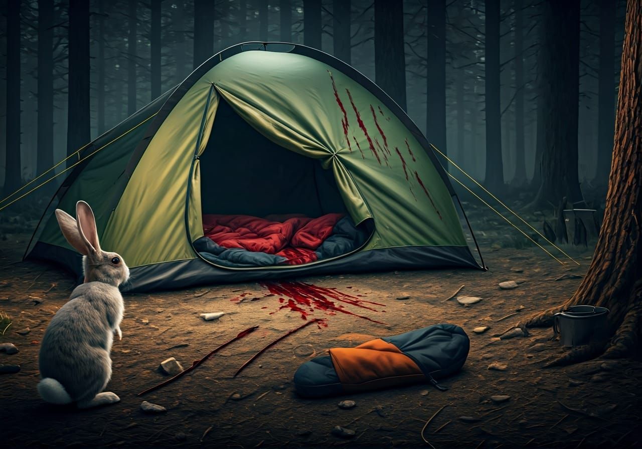 Rabbit Investigates a Destroyed Campsite: Cinematic Film Sti...
