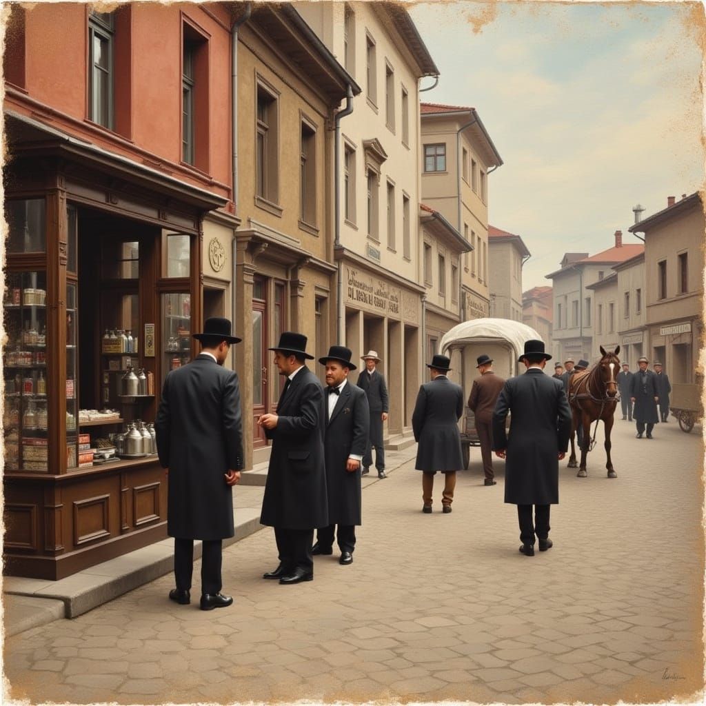 Vilnius Jewish Quarter: Oil Painting in Old Photo Style