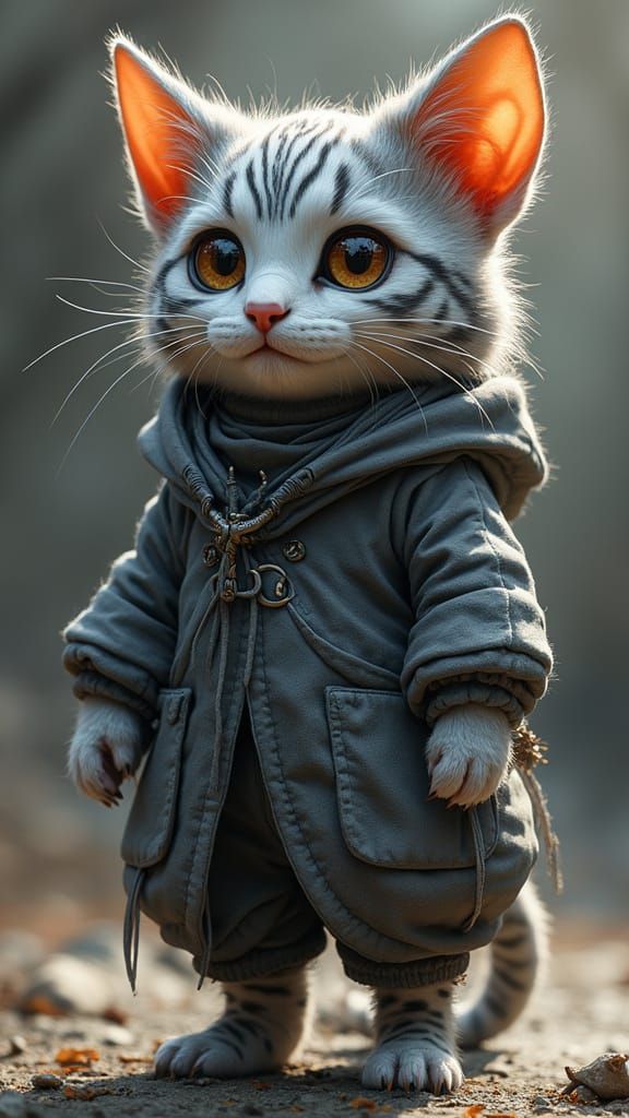 Feline Character in Detailed Tabby Fur Outfit