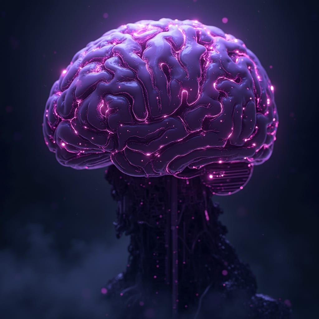 Futuristic Purple Brain with Glowing Circuits