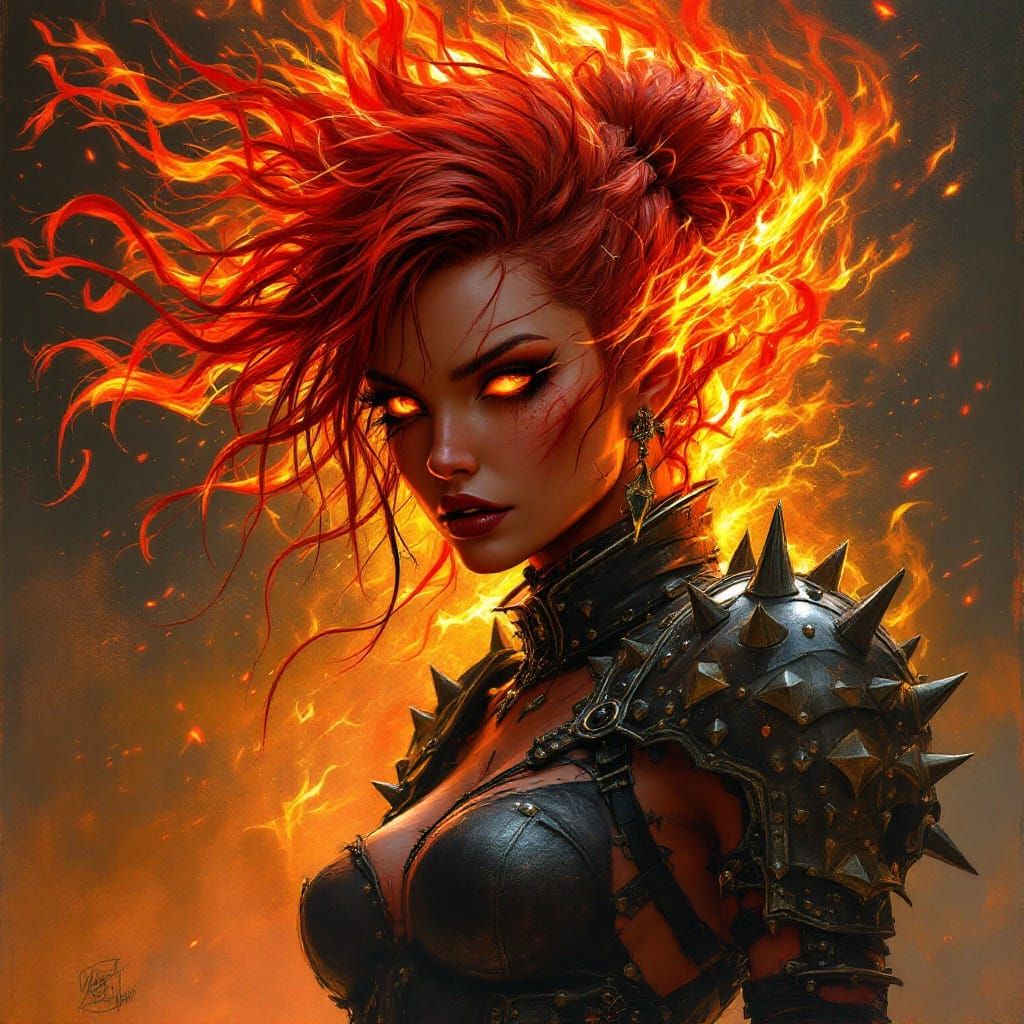Punk Fire Genasi in Dark Fantasy Style
