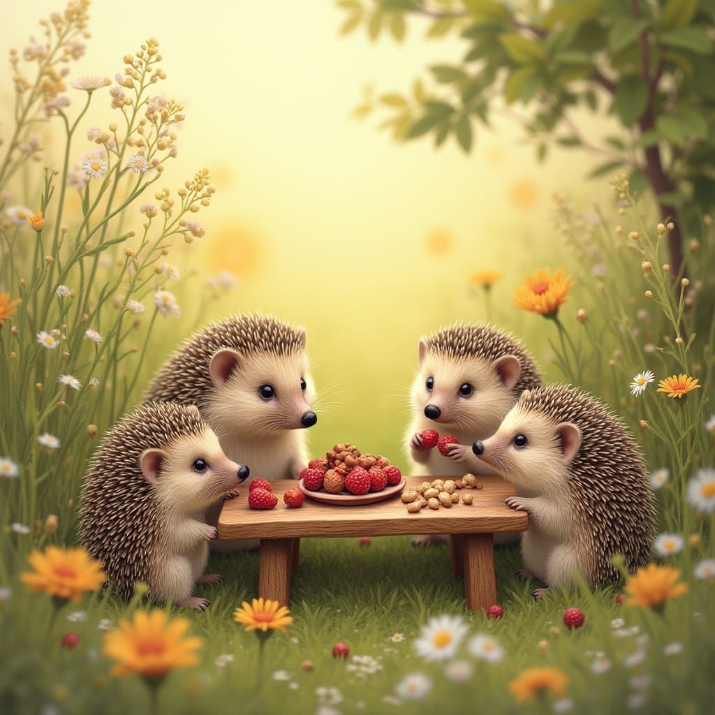 Hedgehog Family Picnic Inspired by Beatrix Potter
