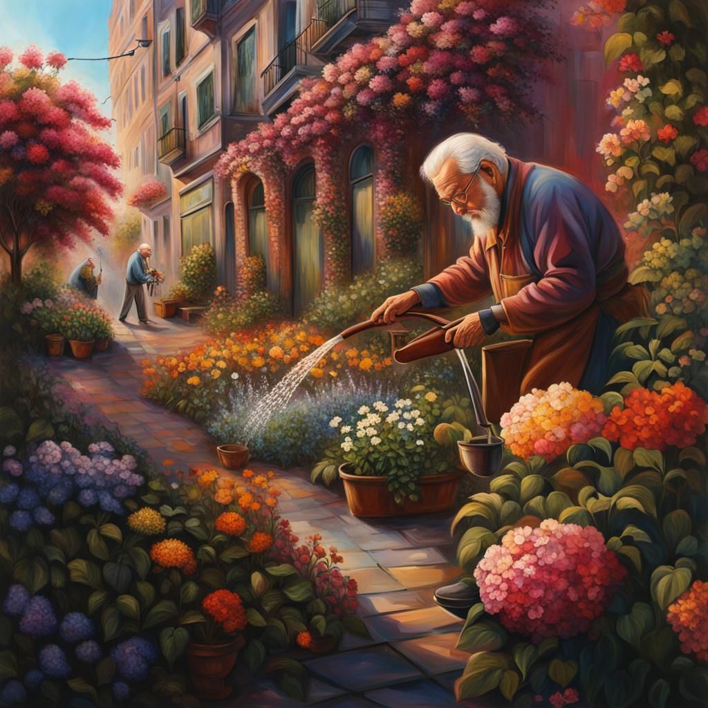 Urban Gardener: Hyperrealistic Splash Art Portrait