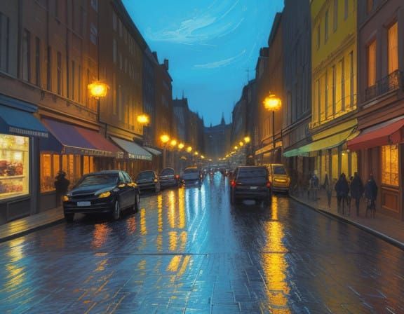 Vibrant Night Cityscape in Expressive Post-Impressionist Sty...