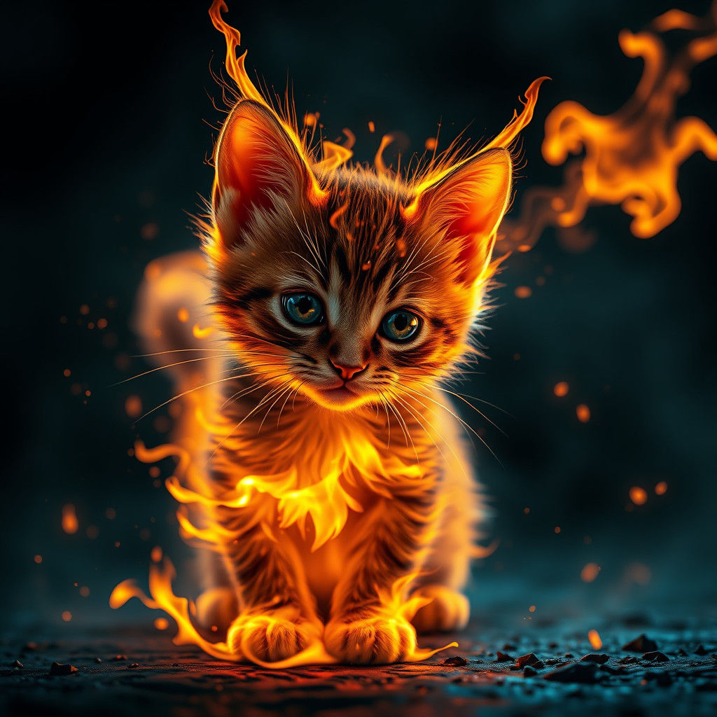 Fiery Kitten in Hyperrealistic Style