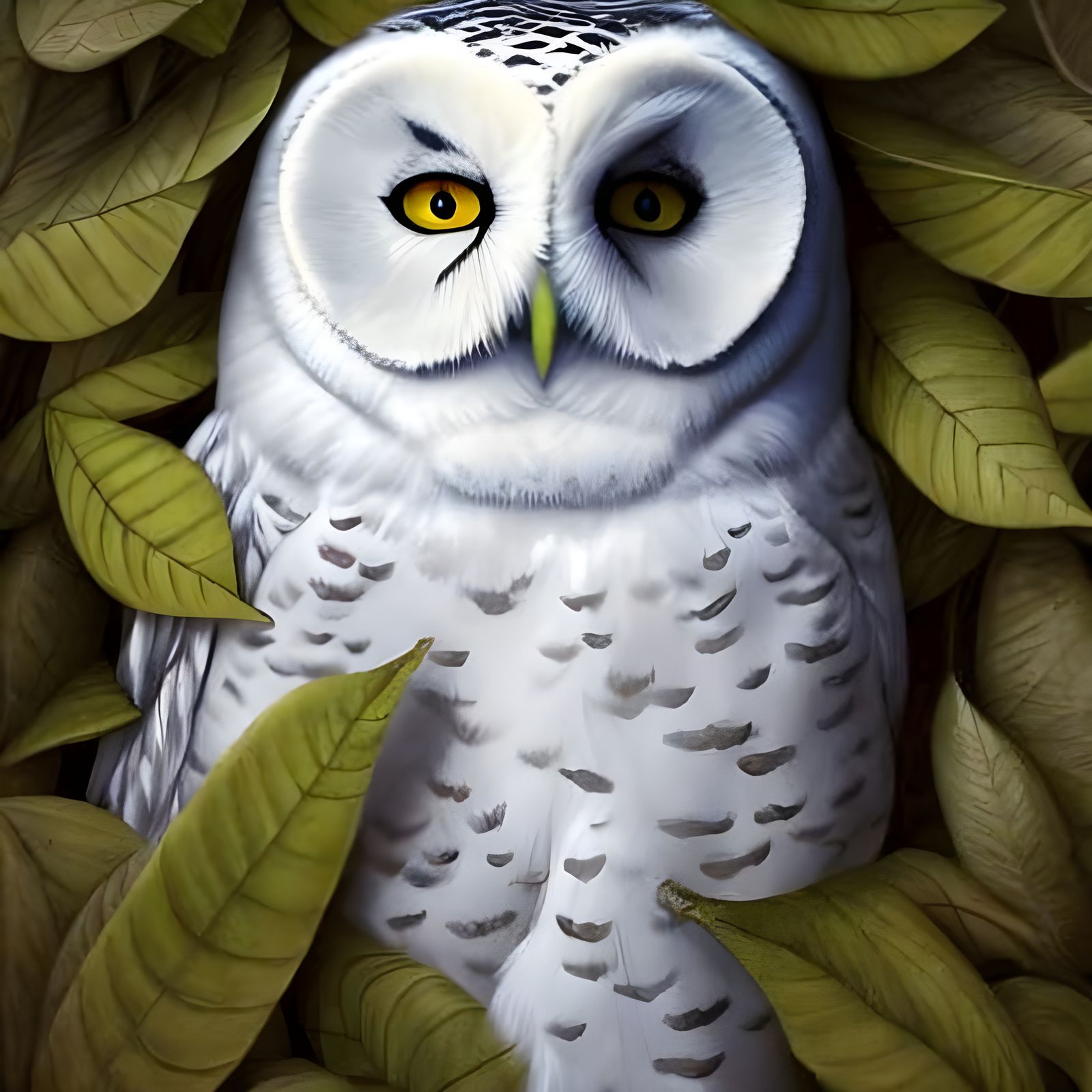 Beautiful White Owl Sleeping: 3D Digital Art