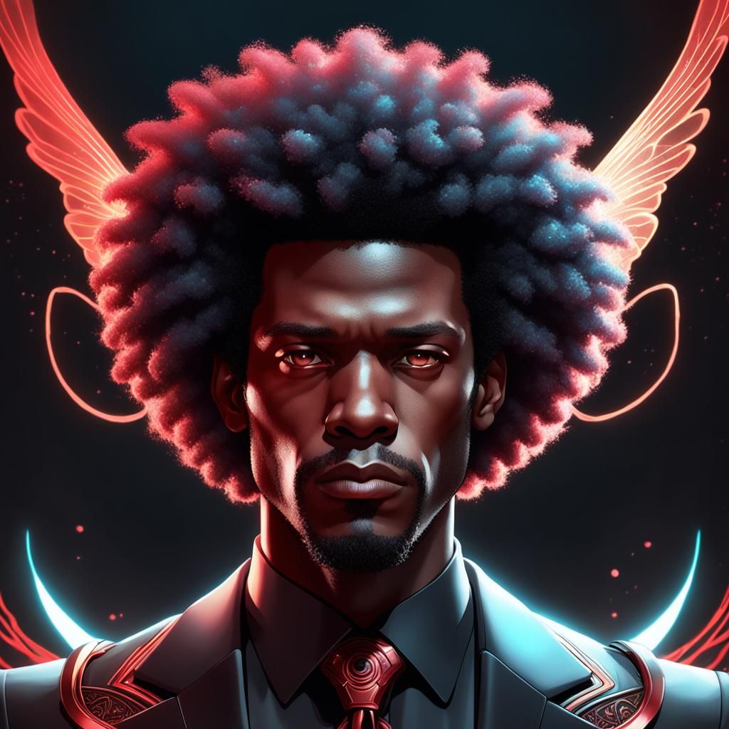 Bioluminescent Fairy with Black Man, Hyperdetailed Portrait