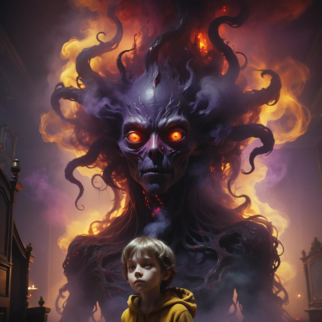 Eerie Shadow Creature in Whimsical Bedroom