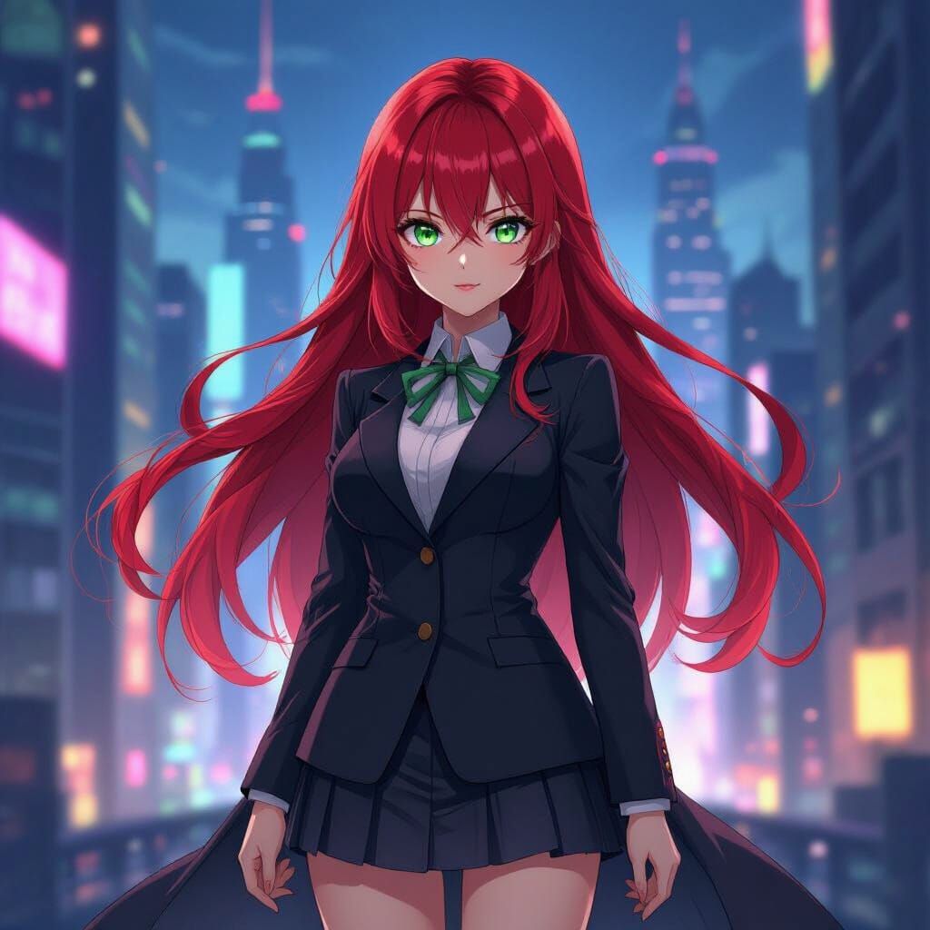 Anime Girl Sara in Futuristic Cityscape
