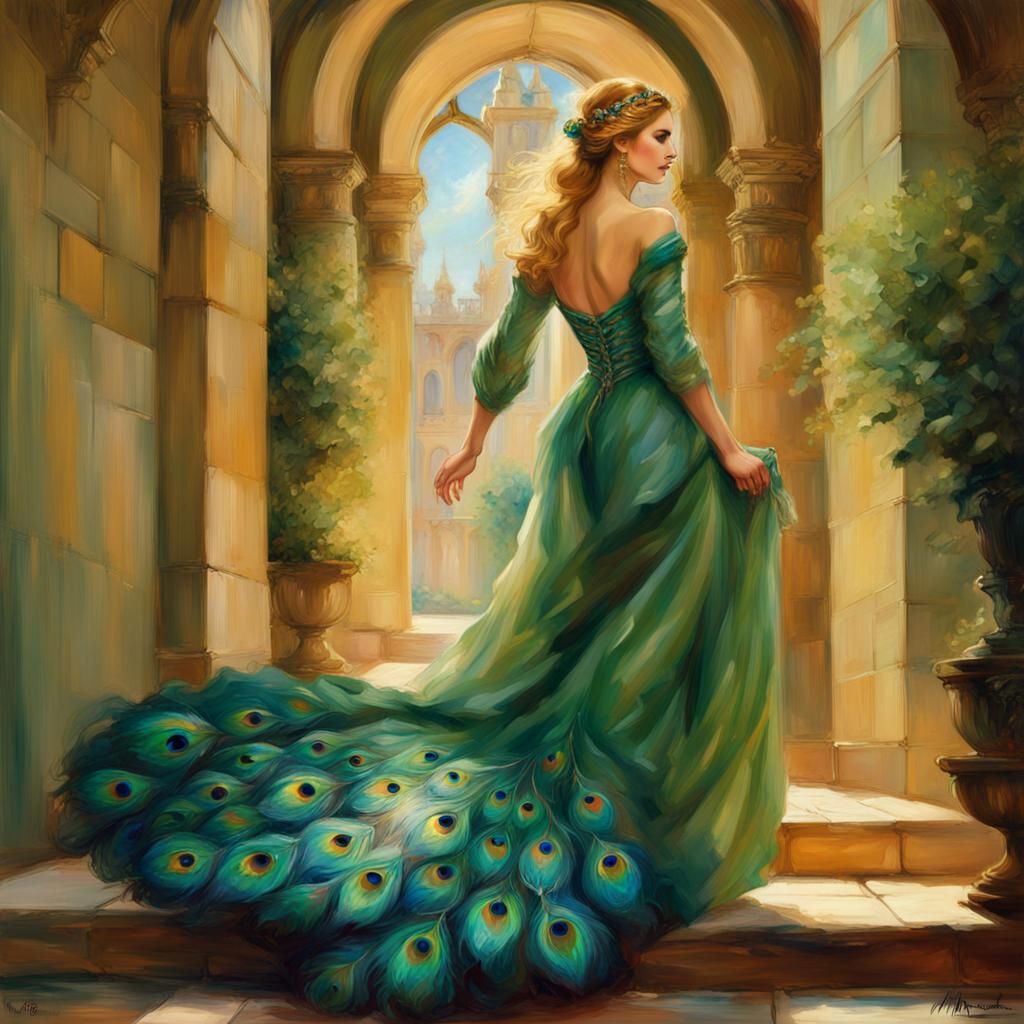 Princess in Peacock Gown, Pre-Raphaelite Style