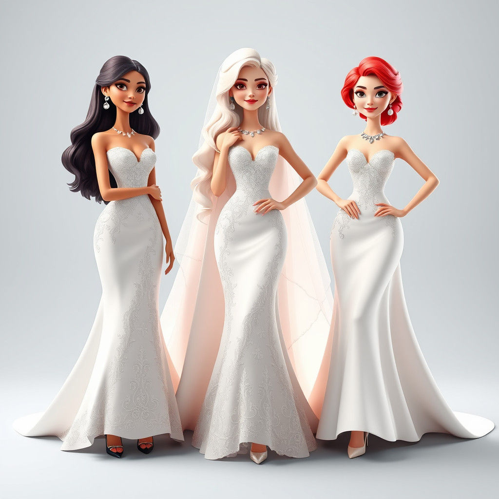 Elegant Cartoon Brides in Fashionable Gowns