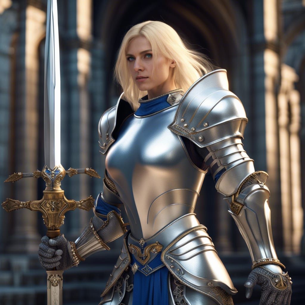 Medieval Female Knight with Excalibur in Hyperrealism