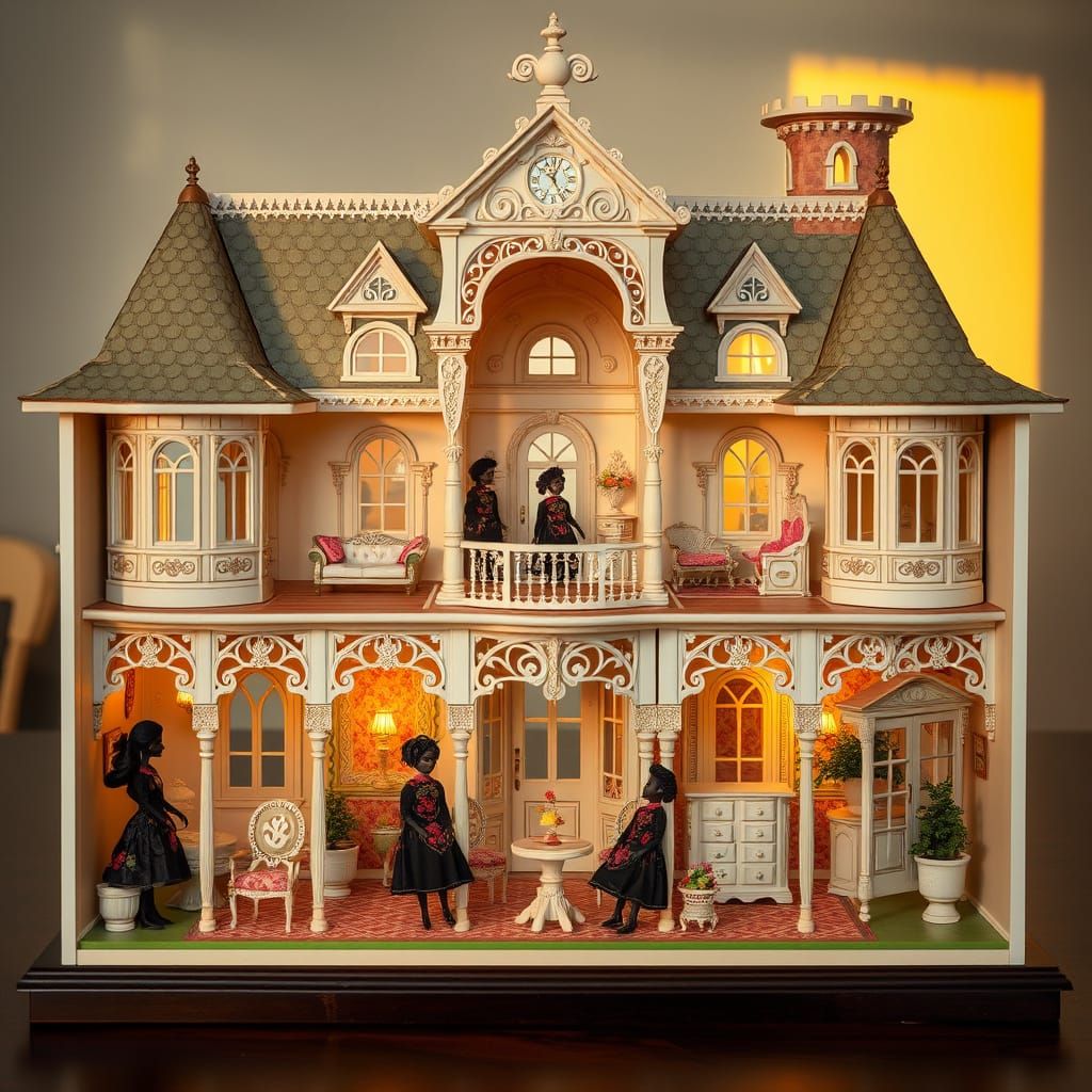 Dollhouse Mansion Cross-Section in Victorian Style