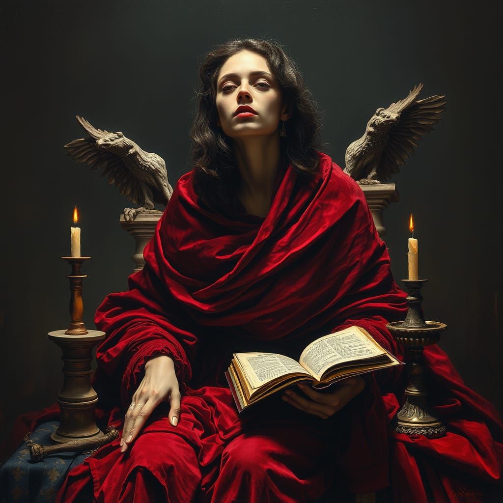 Mysterious Woman in Decadent Allegory Painting