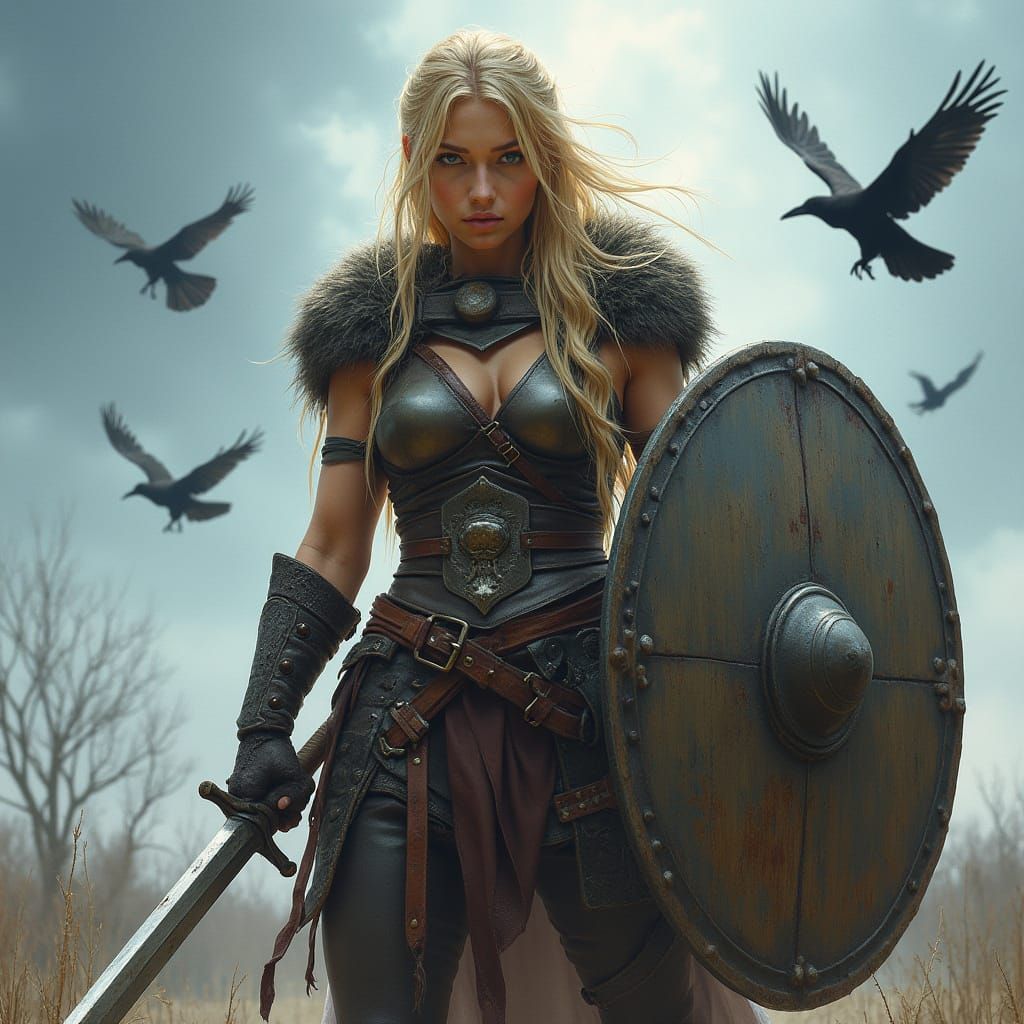 Viking Shield-Maiden in Combat, Inspired by Frazetta