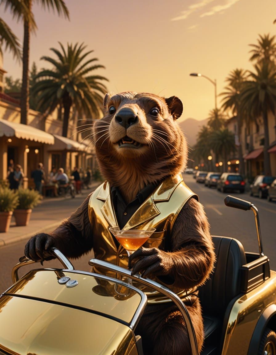 Sleek Gold Golf Cart Driven by Bruno Beavraluzzio in Cinemat...