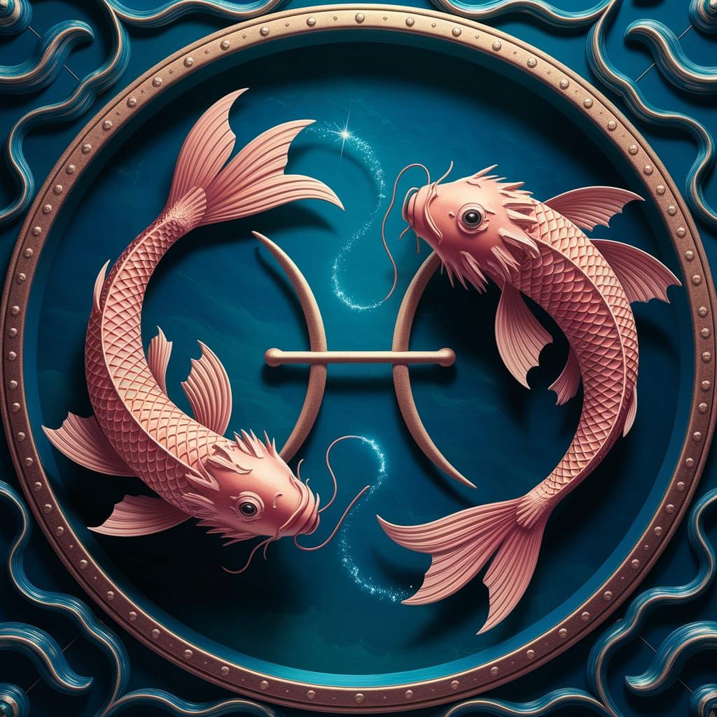 Fantastical Pisces Zodiac Symbol with Interconnected Dragon ...