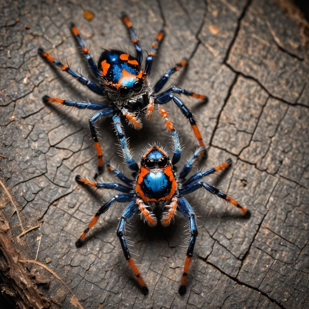 Hyperrealistic Jumping Spider in Blue and Orange