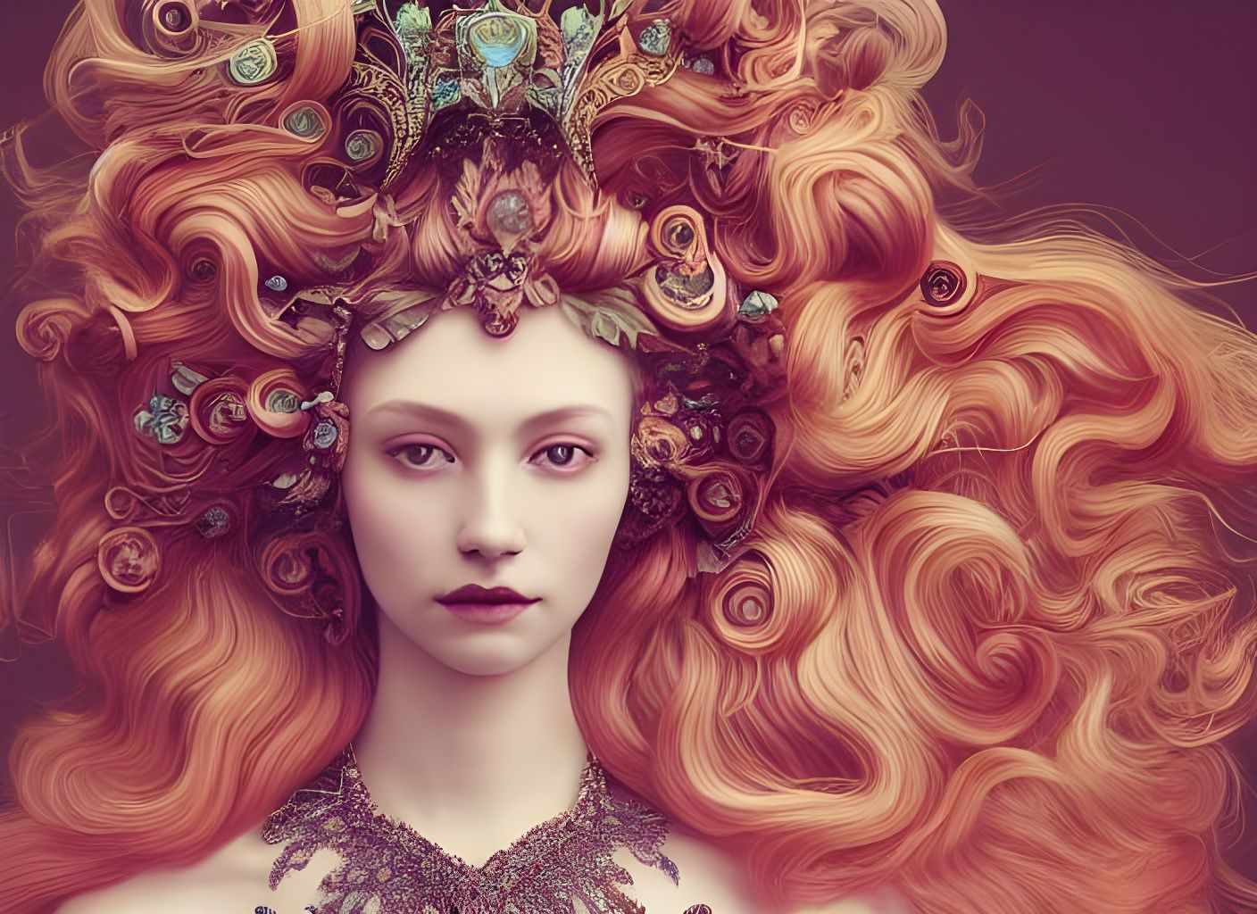 Queen with Botticelli Hair and Jeweled Headdress