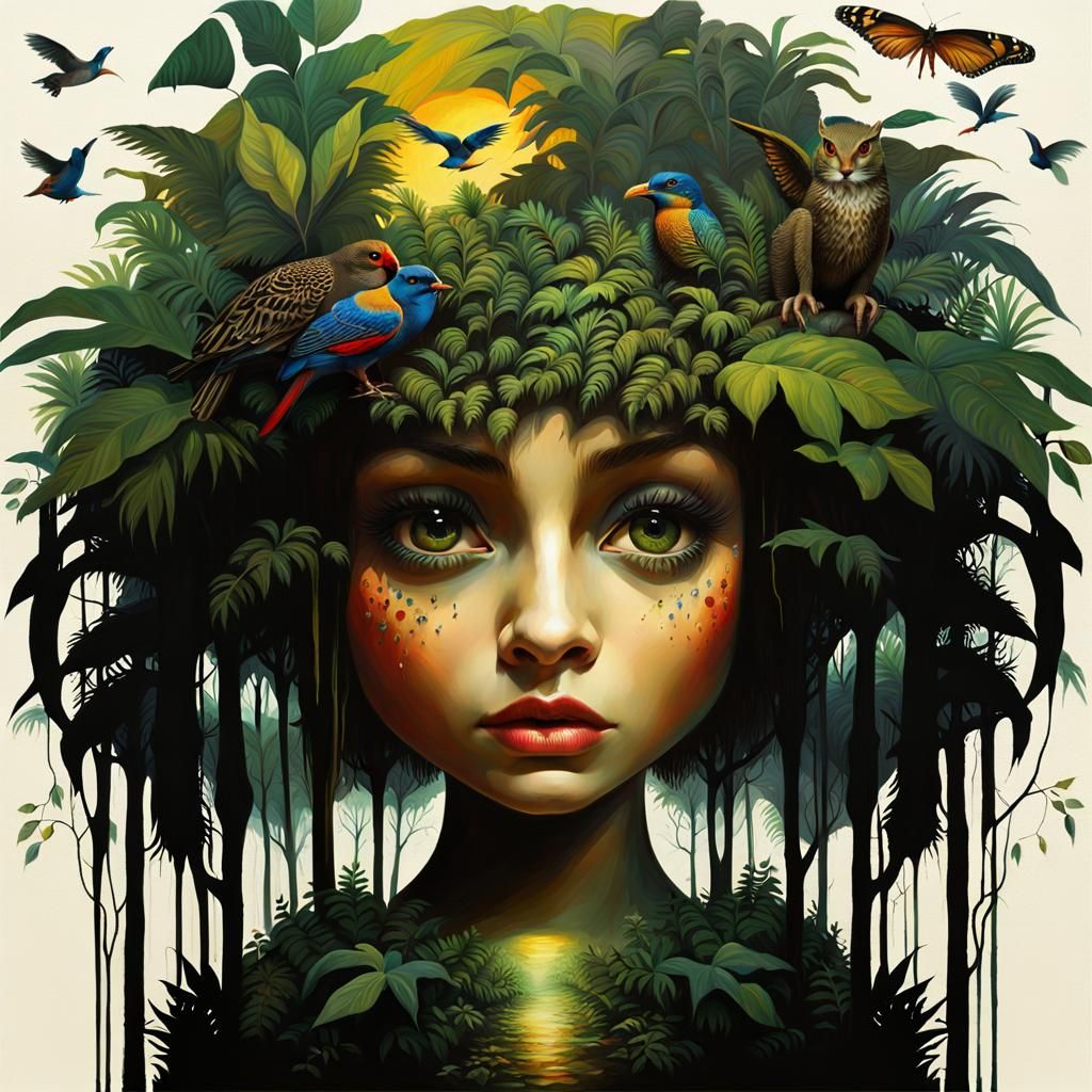 Wildlife Monster in Dreamlike Rainforest Painting