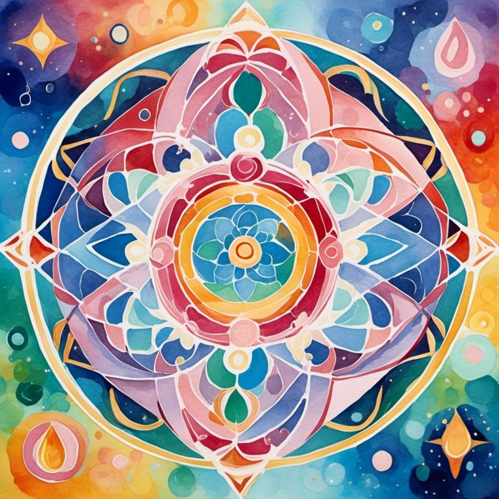 Sacred Geometry of Four Elements in Gouache Style