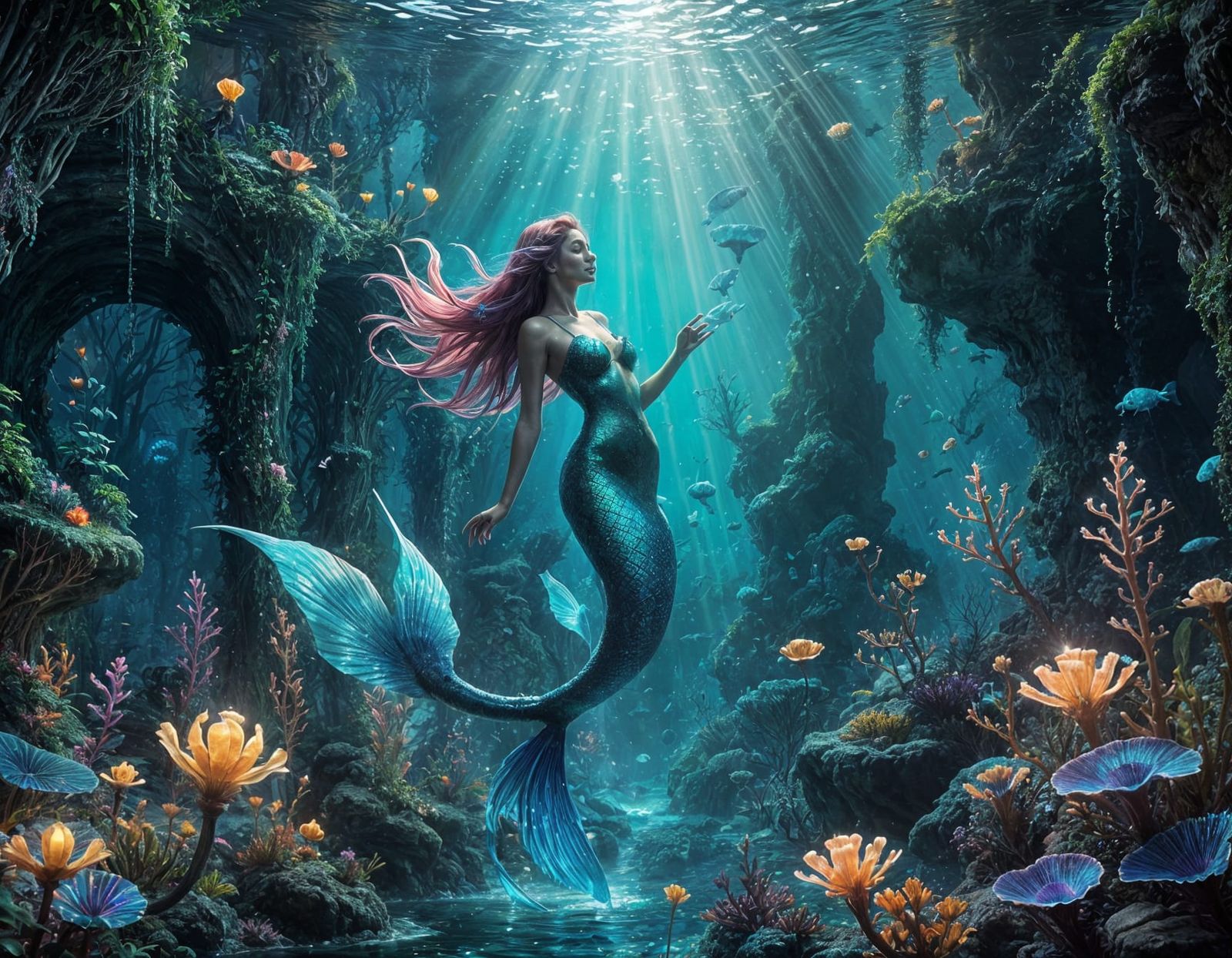 Siren of Atlantis in Vibrant, Dreamlike Splendor