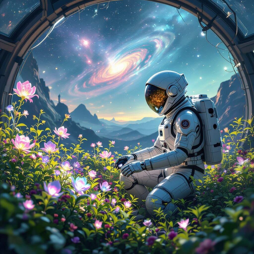 Bioluminescent Garden on Exoplanet: Ghibli-esque Art