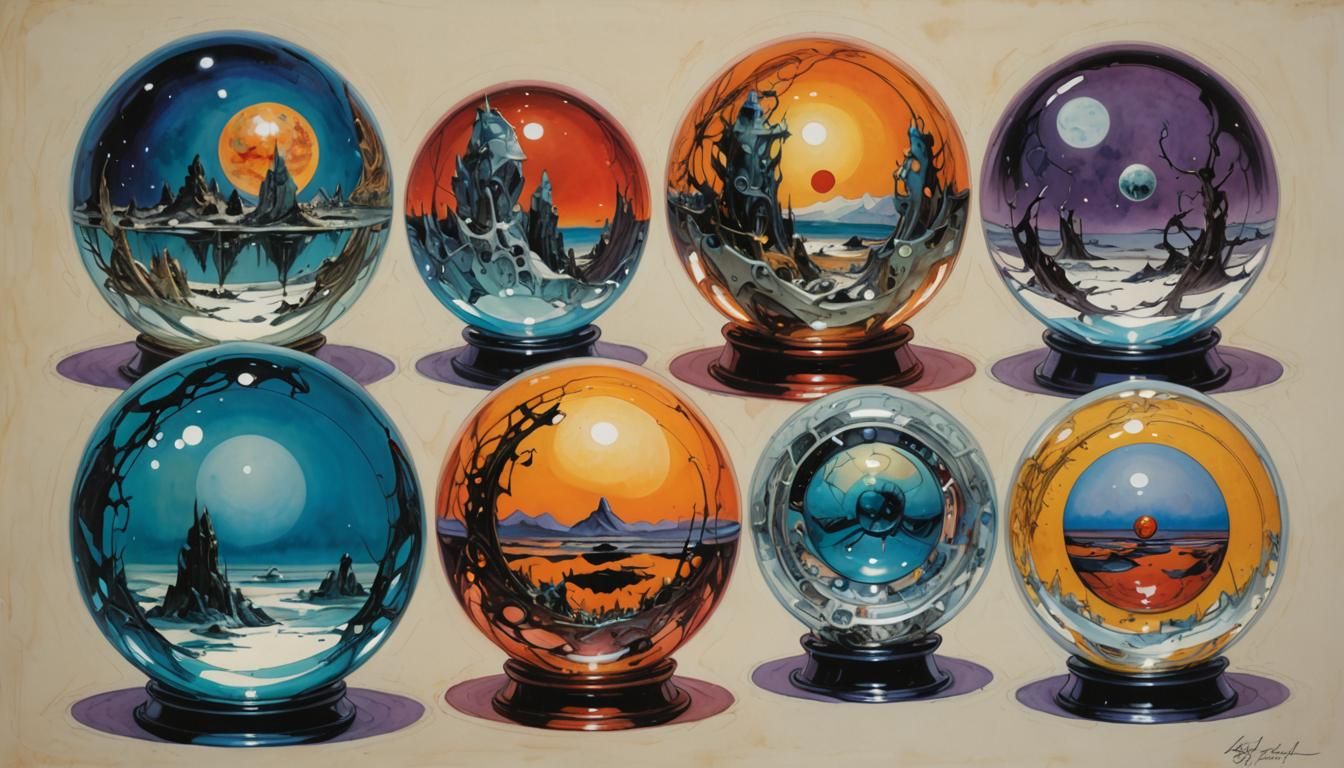 Abstract Art in Crystal Ball Orbs: Illustrative Style