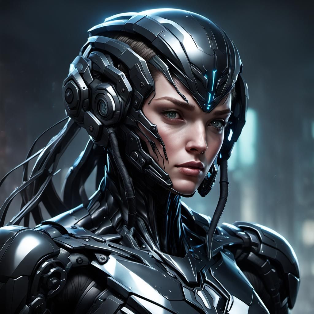 Black Nanobot Symbiote Mechsuit Portrait in 8K