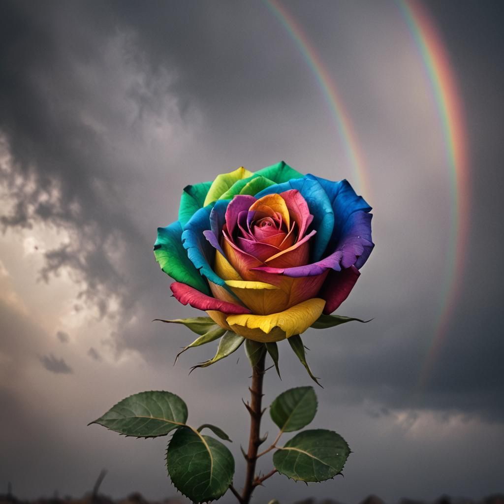 Hyperrealistic Rainbow Rose on Desolate Background