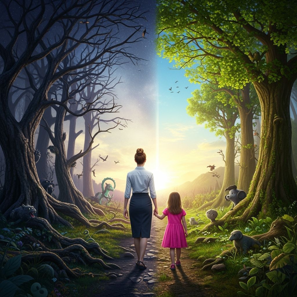 Hopeful Journey Through Contrasting Forest Halves