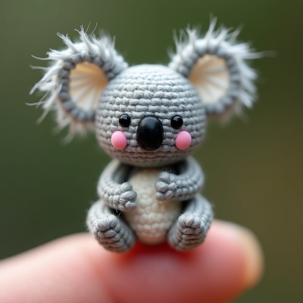 Macro Woven String Koala Toy Making Peace Sign