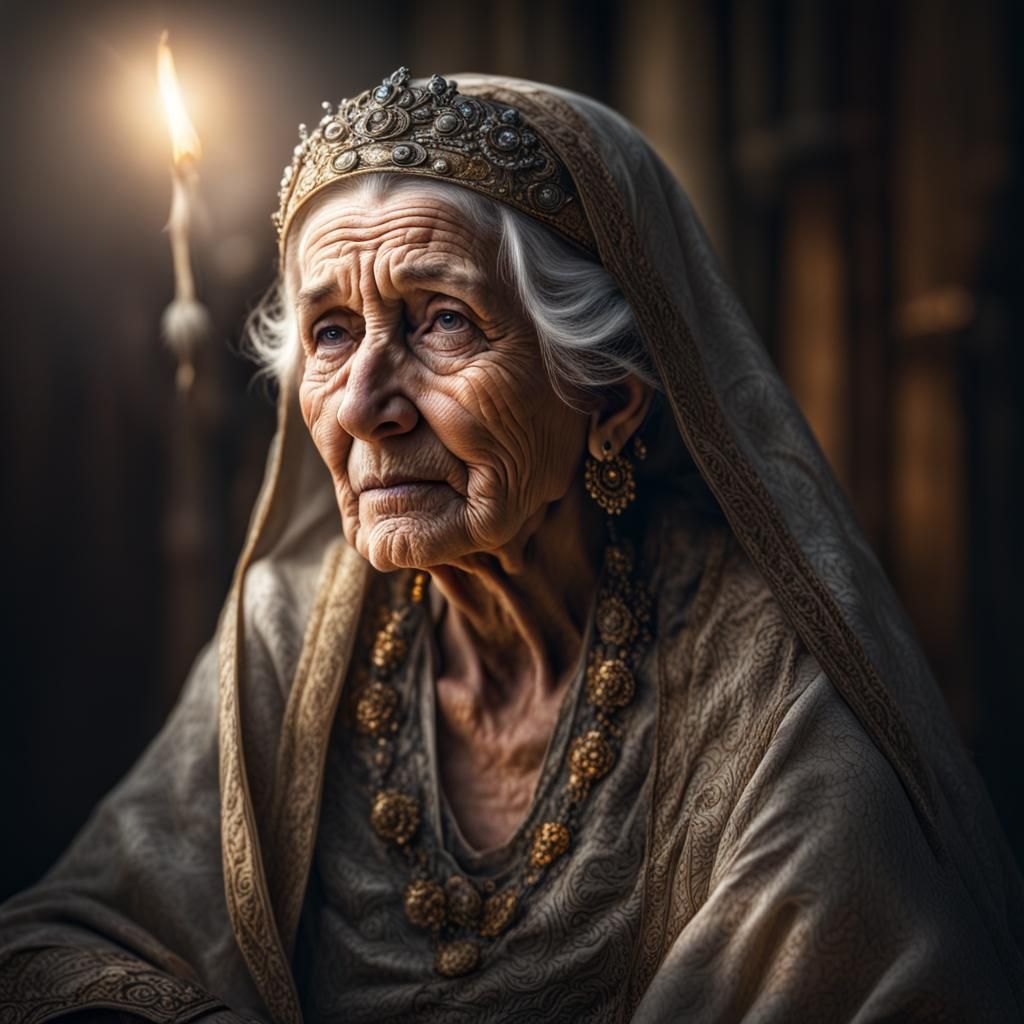 Hyperrealistic Old Woman: Princess of Light