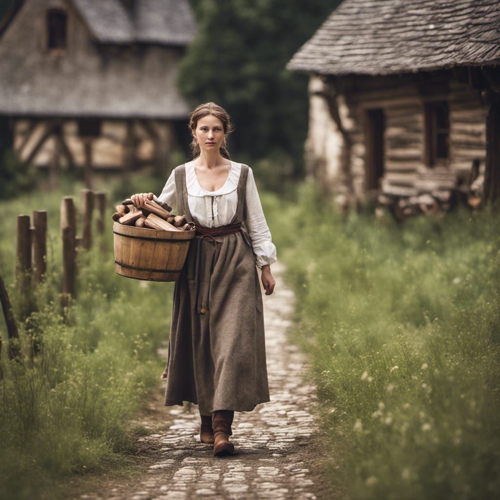 Medieval Peasant Woman with Bucket, Professional Photography