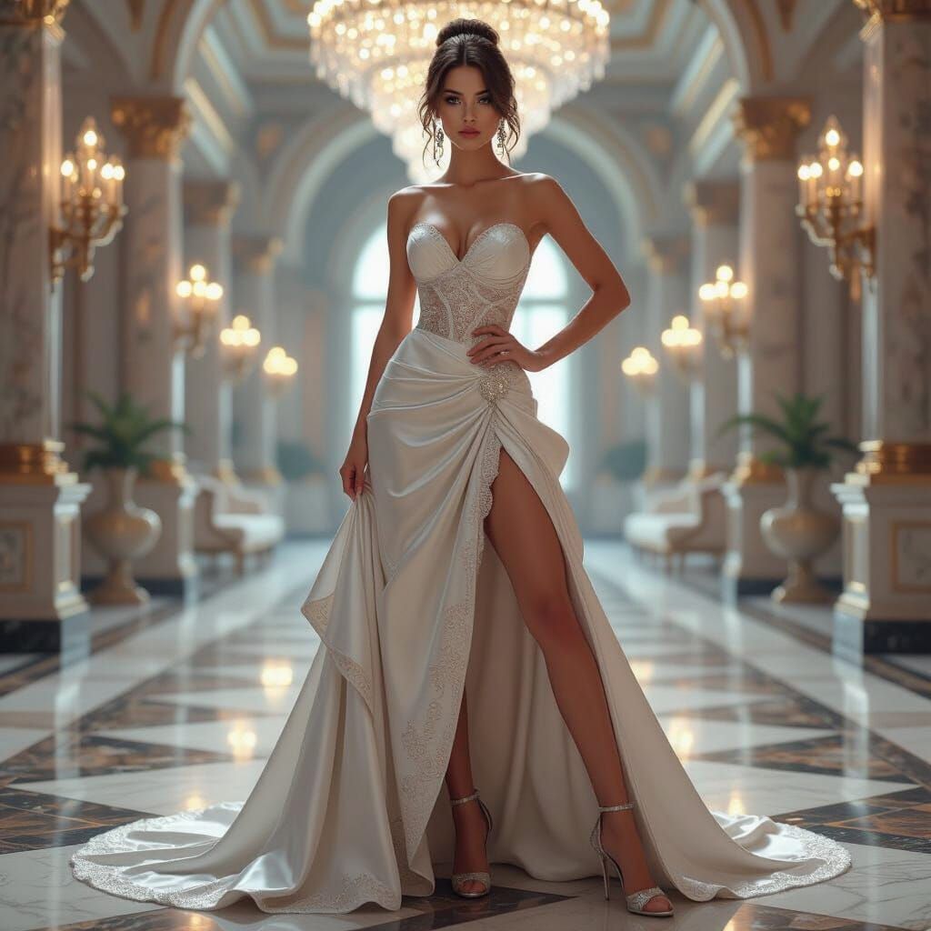 Elegant Lady in Lavish Ballroom, 3D Painting